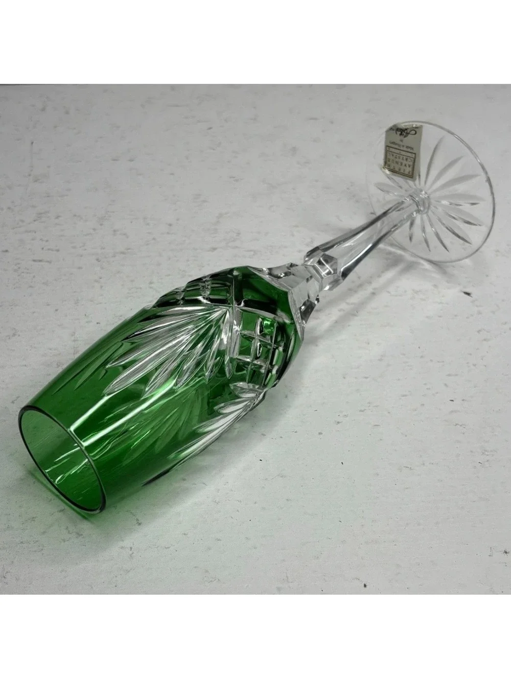 Ajka Crystal Caroline Cut to Clear Emerald Green Champagne Flute